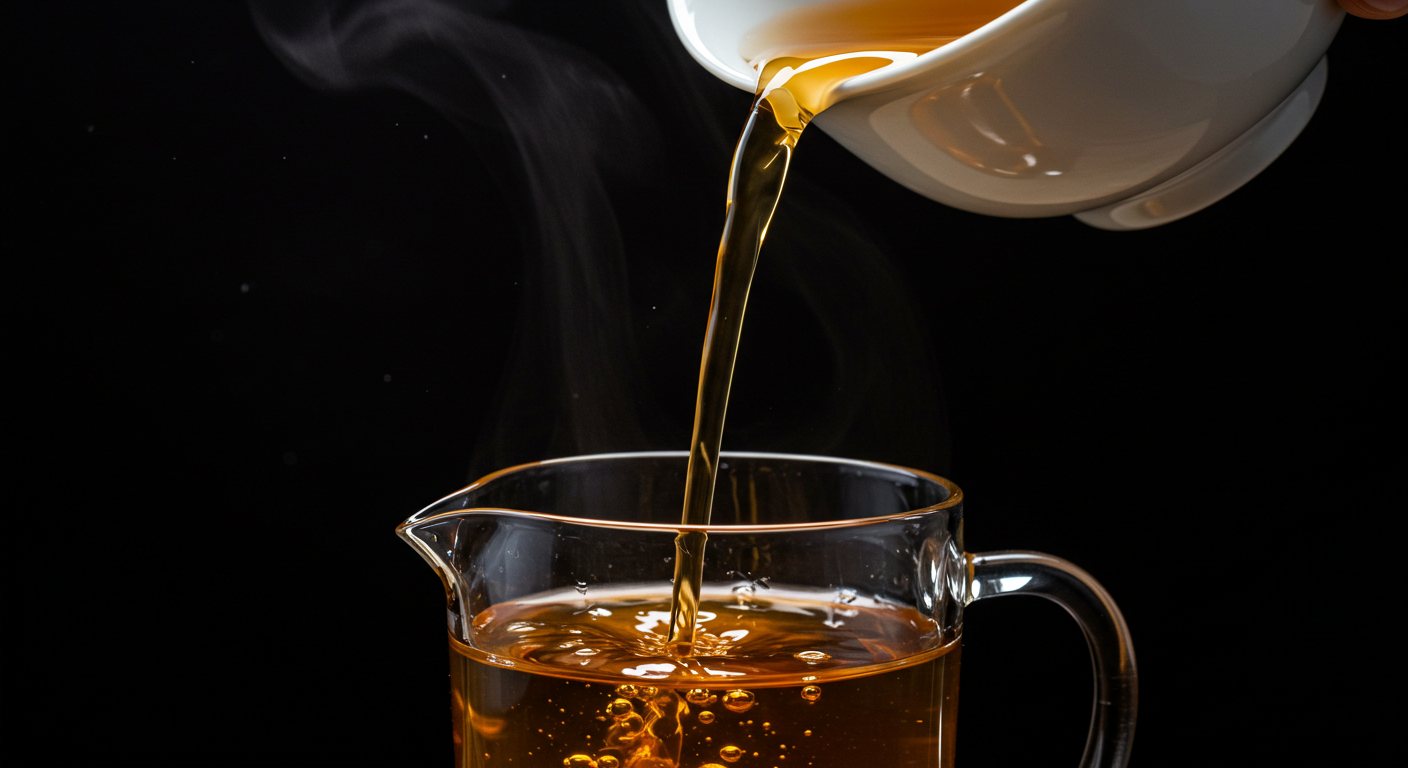 蓋碗から透明なガラスに注がれた新鮮なお茶